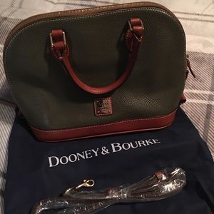 Olive green & tan leather Dooney & Bourke handbag